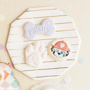 Metallic Striped Plates with Paw Patrol Cookies
