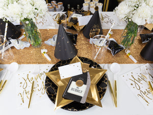 Black & Gold Geometric Pattern Plastic Dinner Plates 10ct