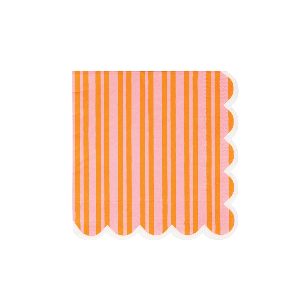 Orange and pink striped paper dessert napkins with scalloped edge