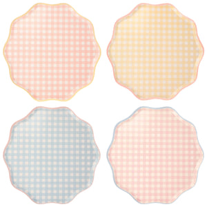 Pastel Gingham Scalloped Dinner Plates 12ct | The Party Darling