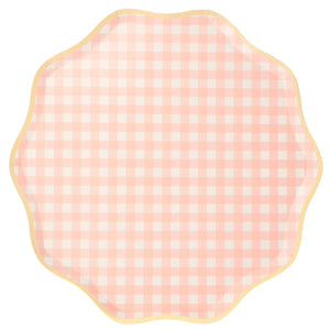 Pastel Coral Gingham Scalloped Dinner Plates | The Party Darling