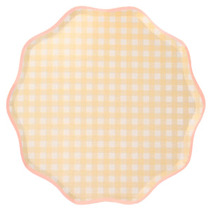 Pastel Yellow Gingham Scalloped Dinner Plates | The Party Darling