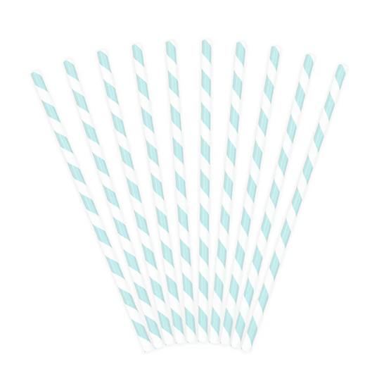 Pastel Baby Blue Striped Paper Straws 10ct