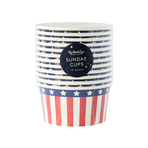 Stars & Stripes Ice Cream Cups & Wooden Spoons 12ct | The Party Darling