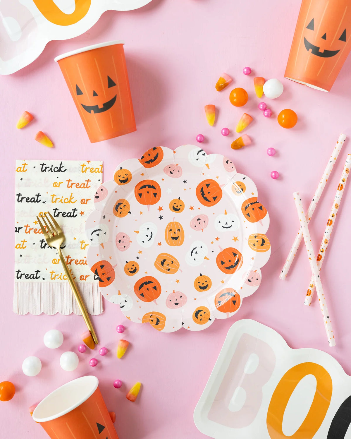 Pink & Orange Pumpkin Carving Party Decor