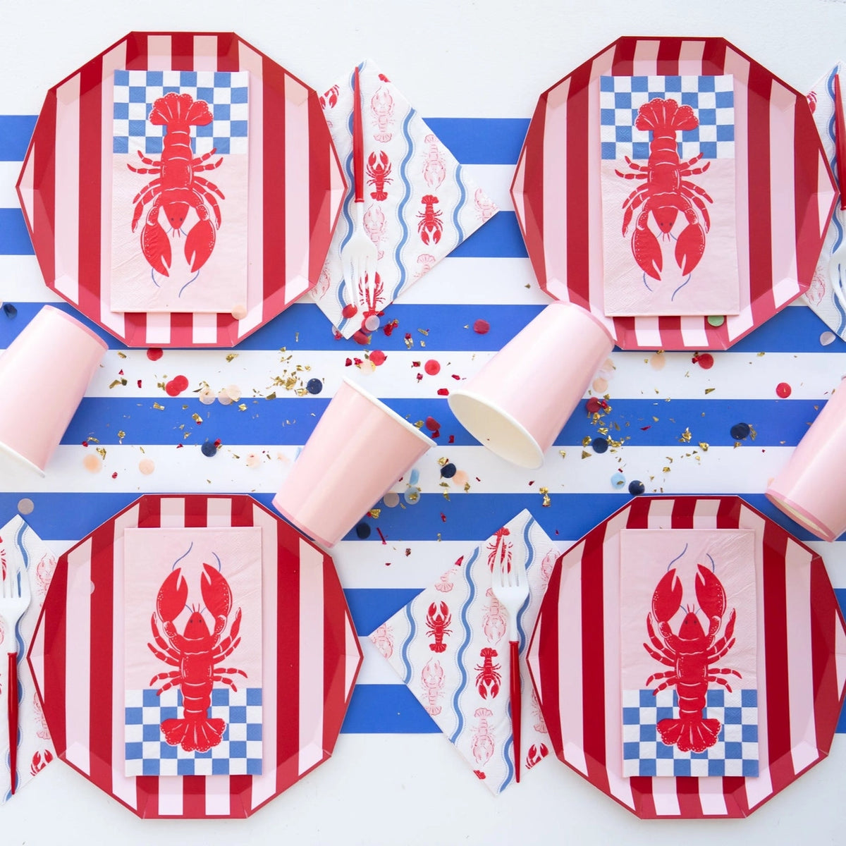 Pink & Red Cabana Stripe Plates 8ct Lobster Party