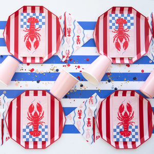 Pink & Red Cabana Stripe Plates 8ct Lobster Party