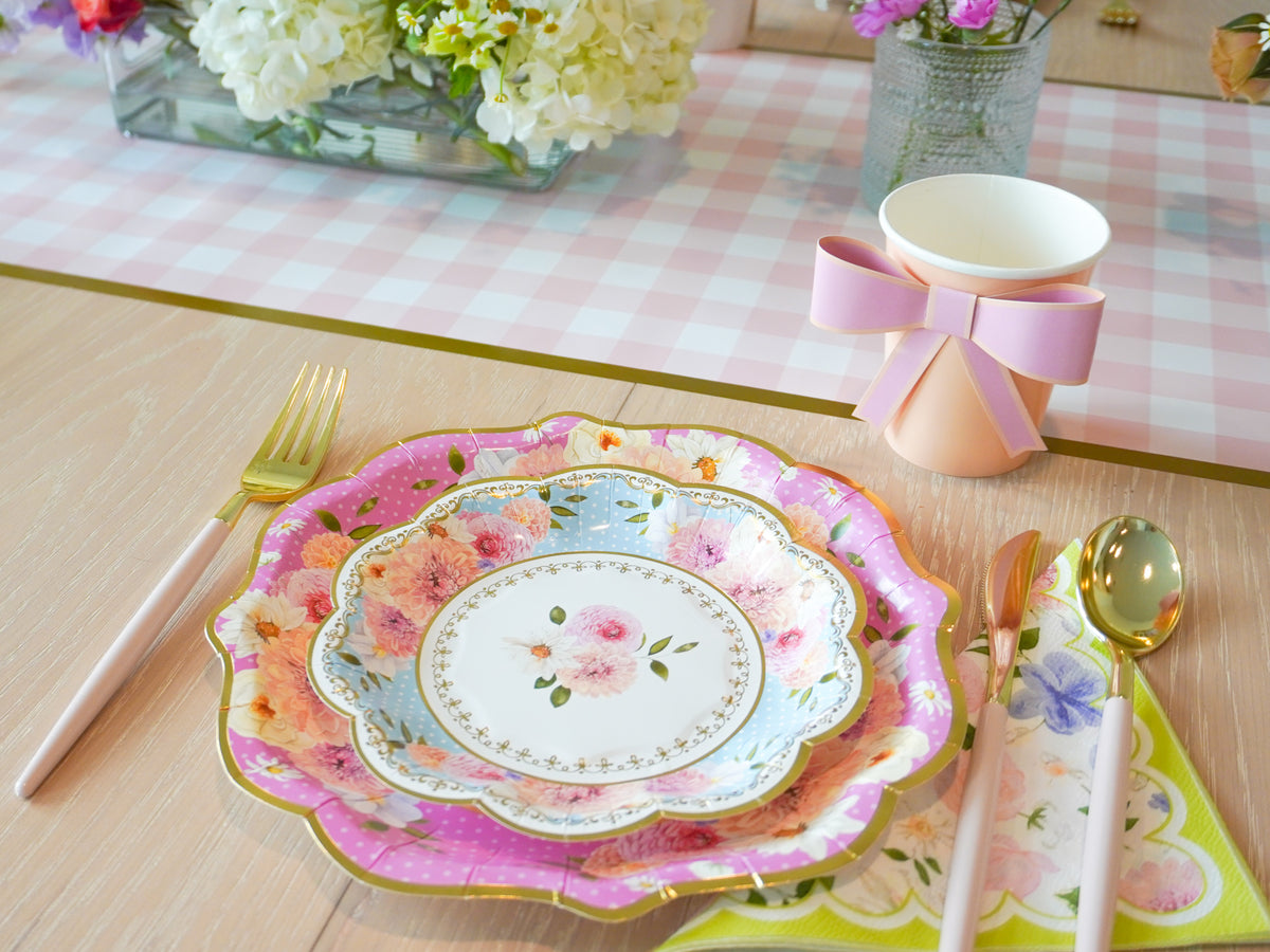 Pink & Gold Plastic Cutlery Set for 8