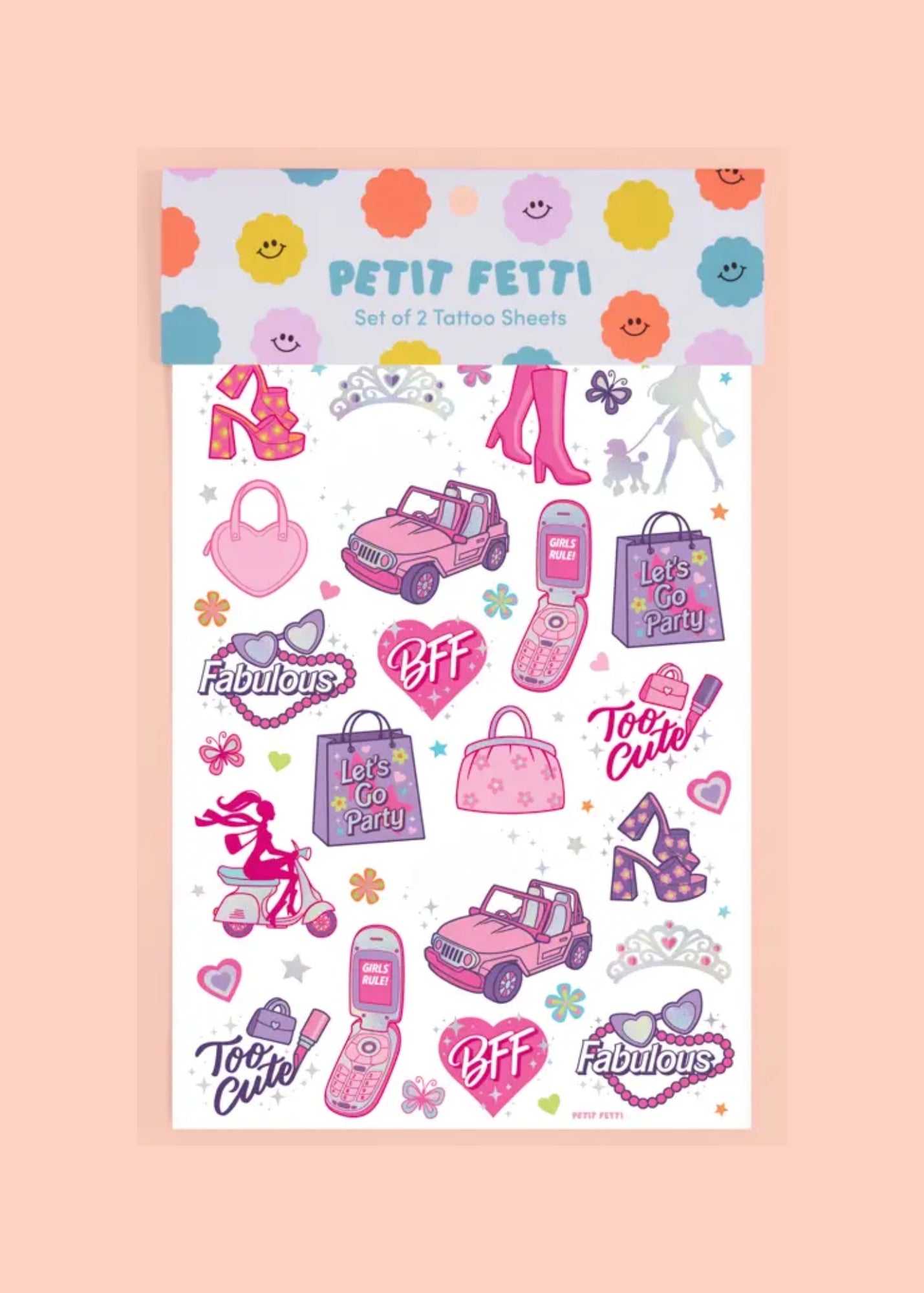 Pink Girl Party Temporary Tattoo Sheets 2ct | The Party Darling