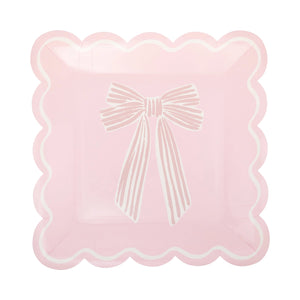 Pink bow paper party plates