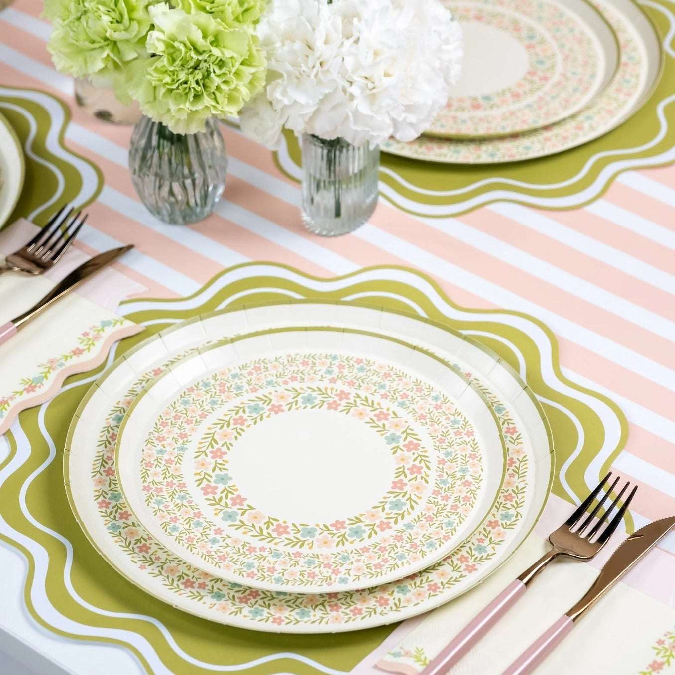 Pink striped paper table runner