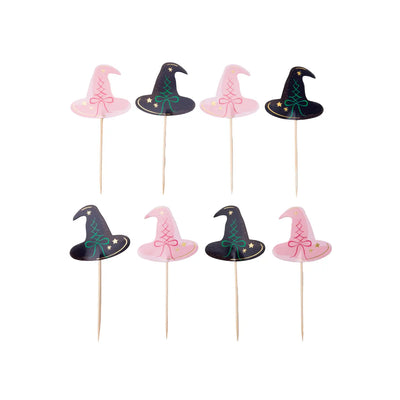 Pink & Black Witch Hat Cupcake Toppers 16ct