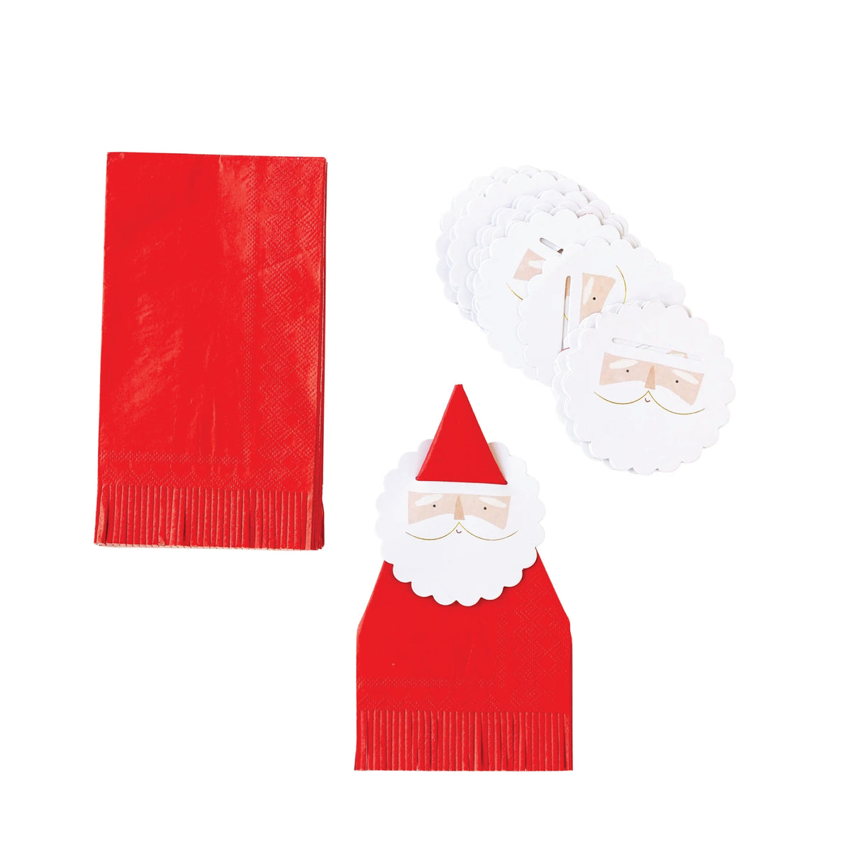 Santa Napkin Rings & Red Fringe Napkins 18ct | The Party Darling