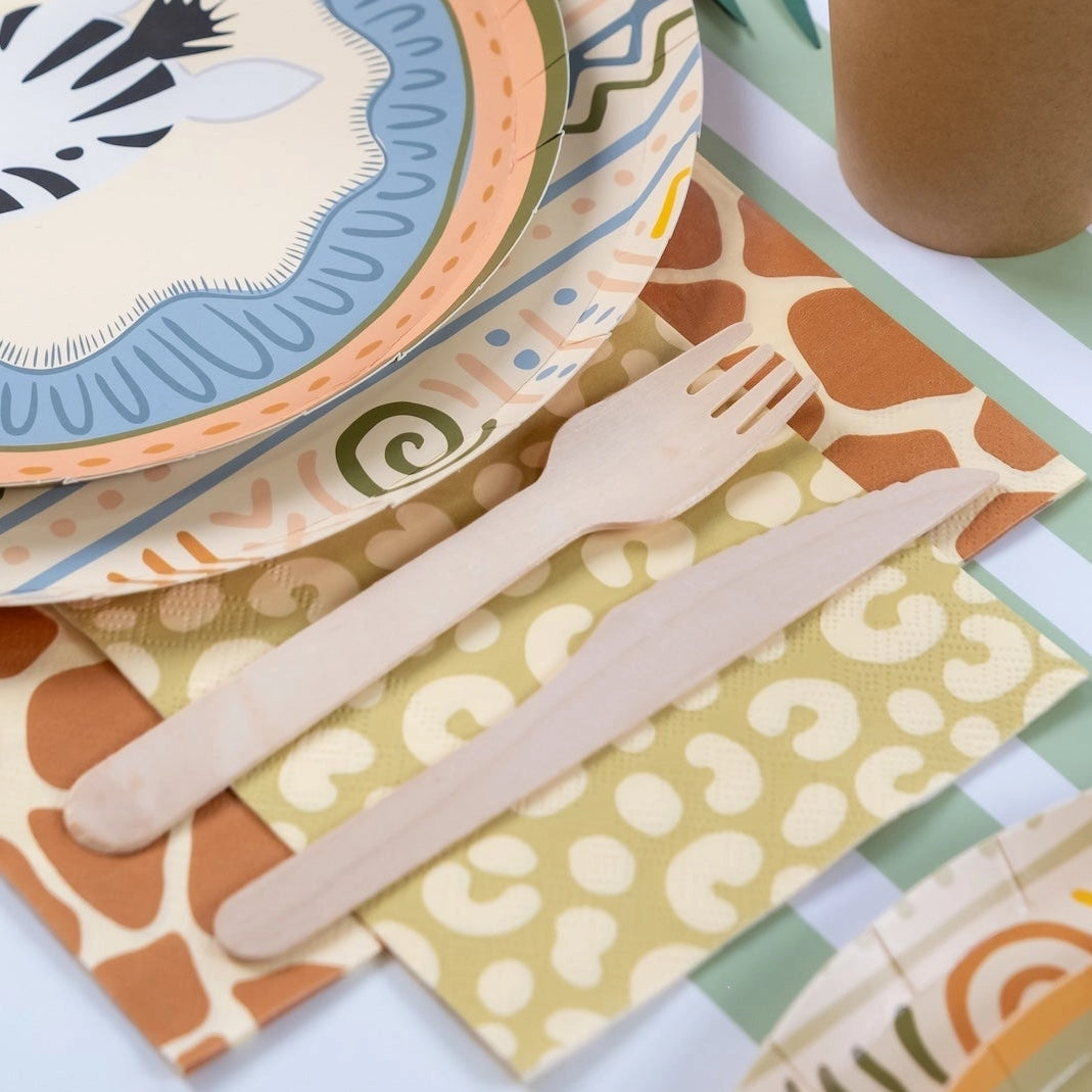 Jungle party guest towels in tan and mustard tones