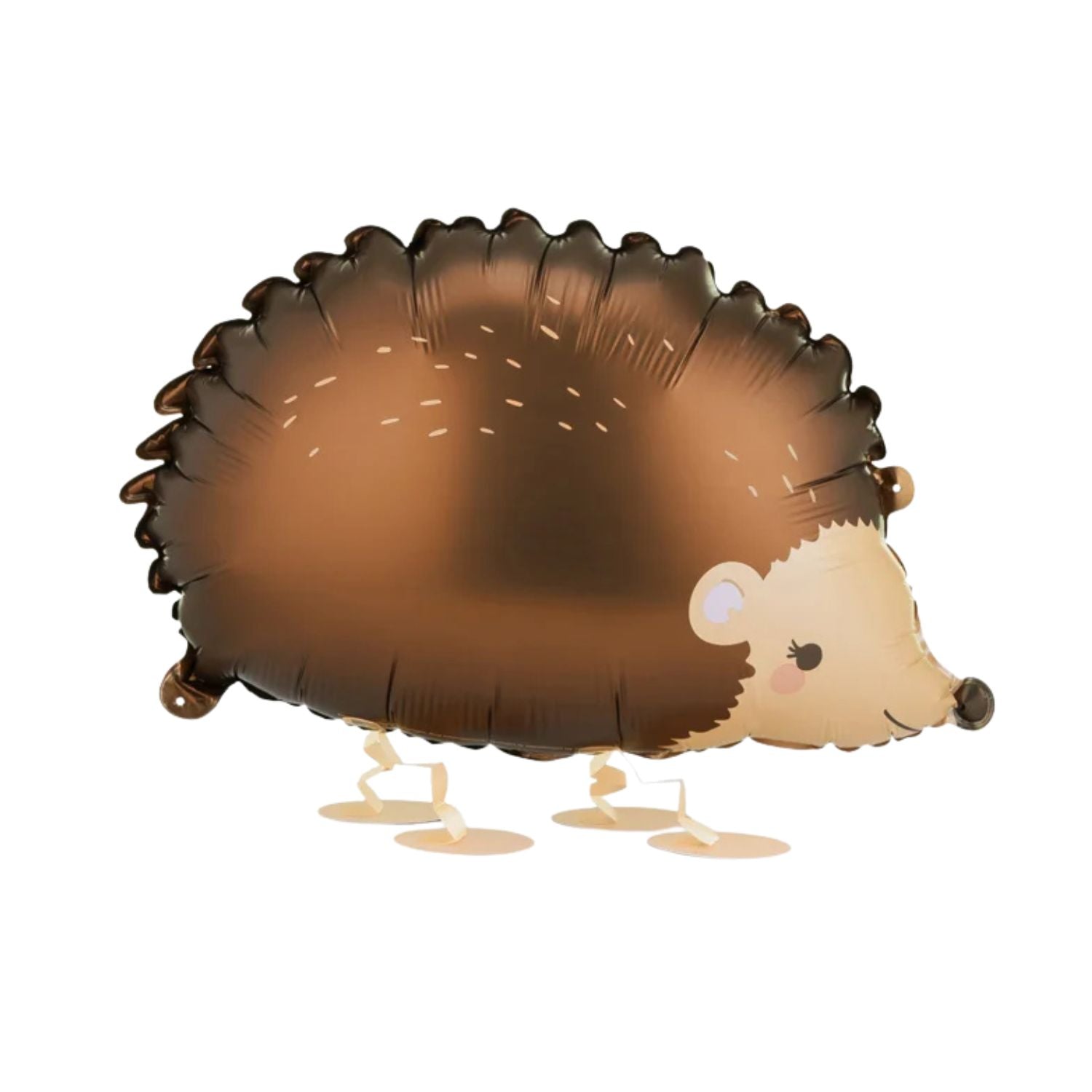 Standing hedgehog foil balloon with brown body and cream face