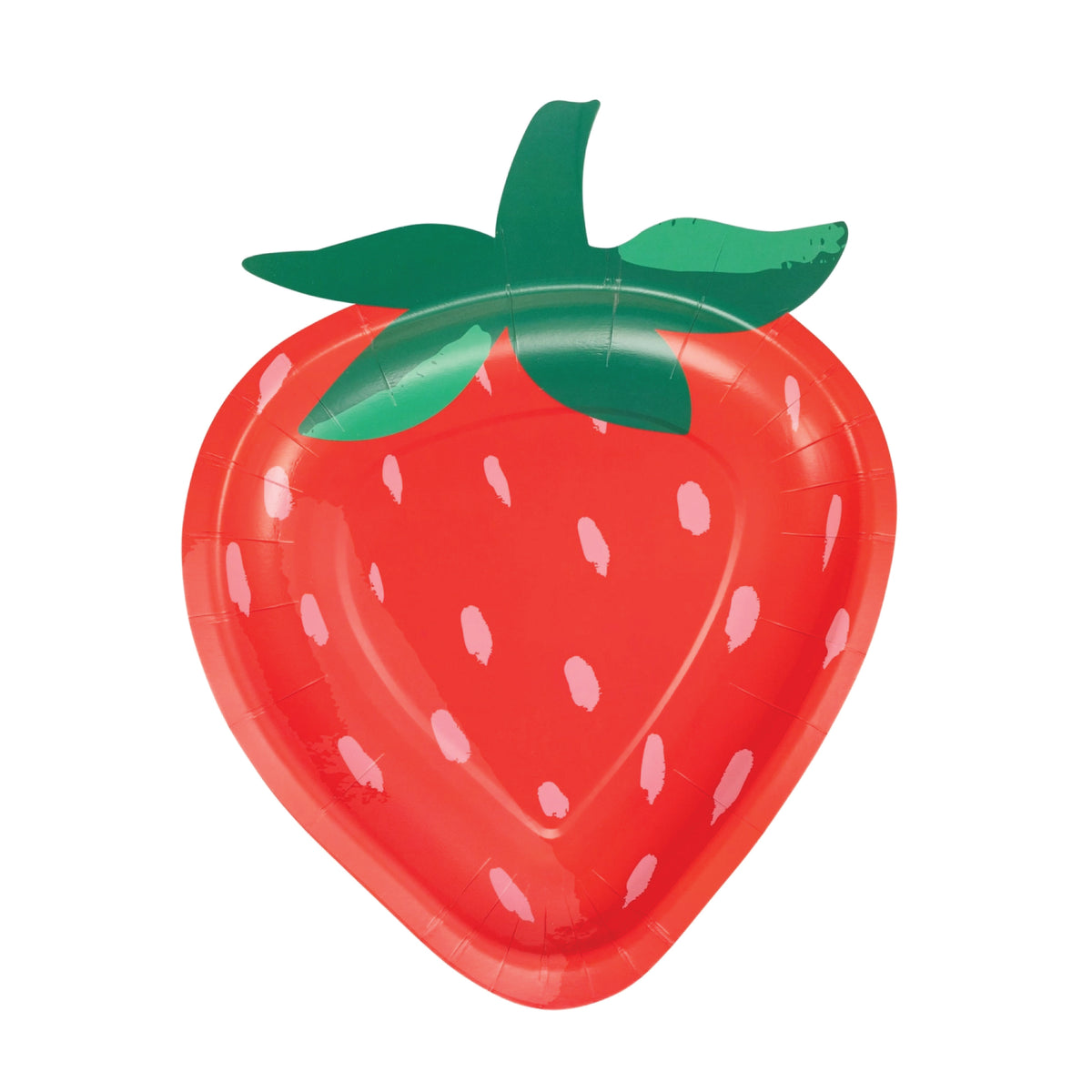 Strawberry shaped paper dessert plates with green leaf detail