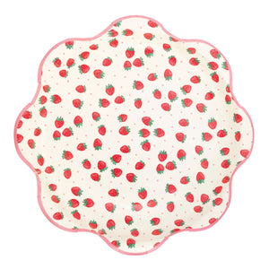 Strawberry print scalloped paper lunch plates