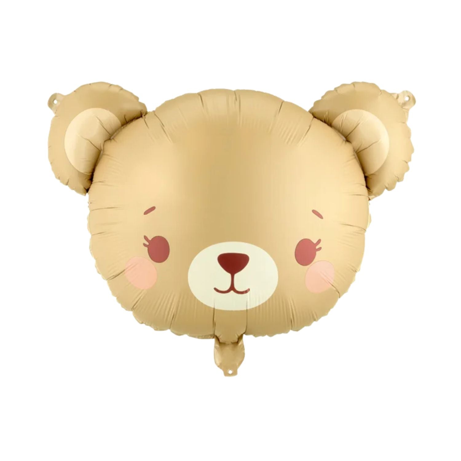 Teddy bear head foil balloon with tan face and rosy cheeks