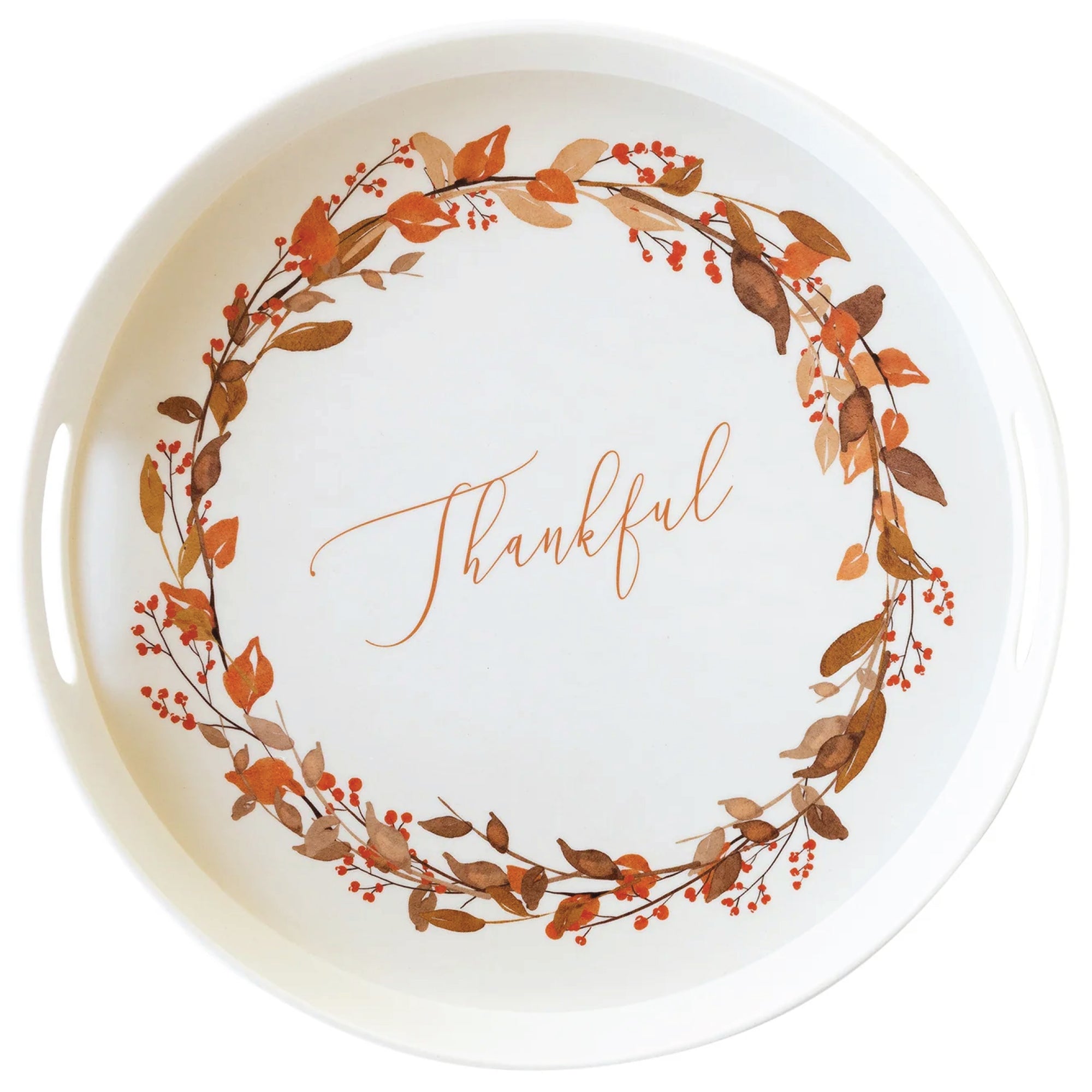 Thankful Wreath Round Bamboo Serving Tray | The Party Darling