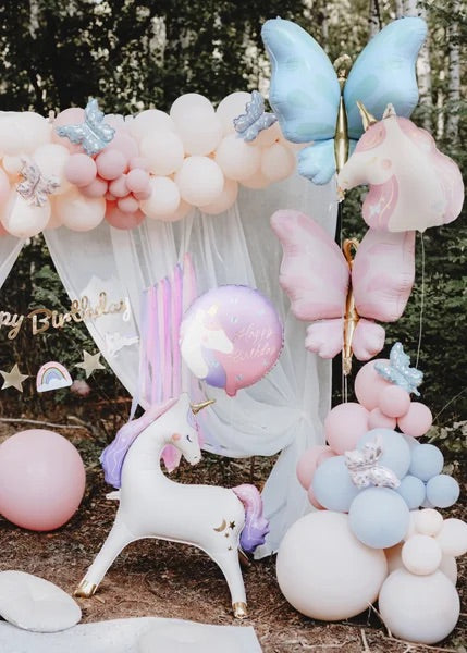 Pink and purple unicorn birthday balloon with gold lettering