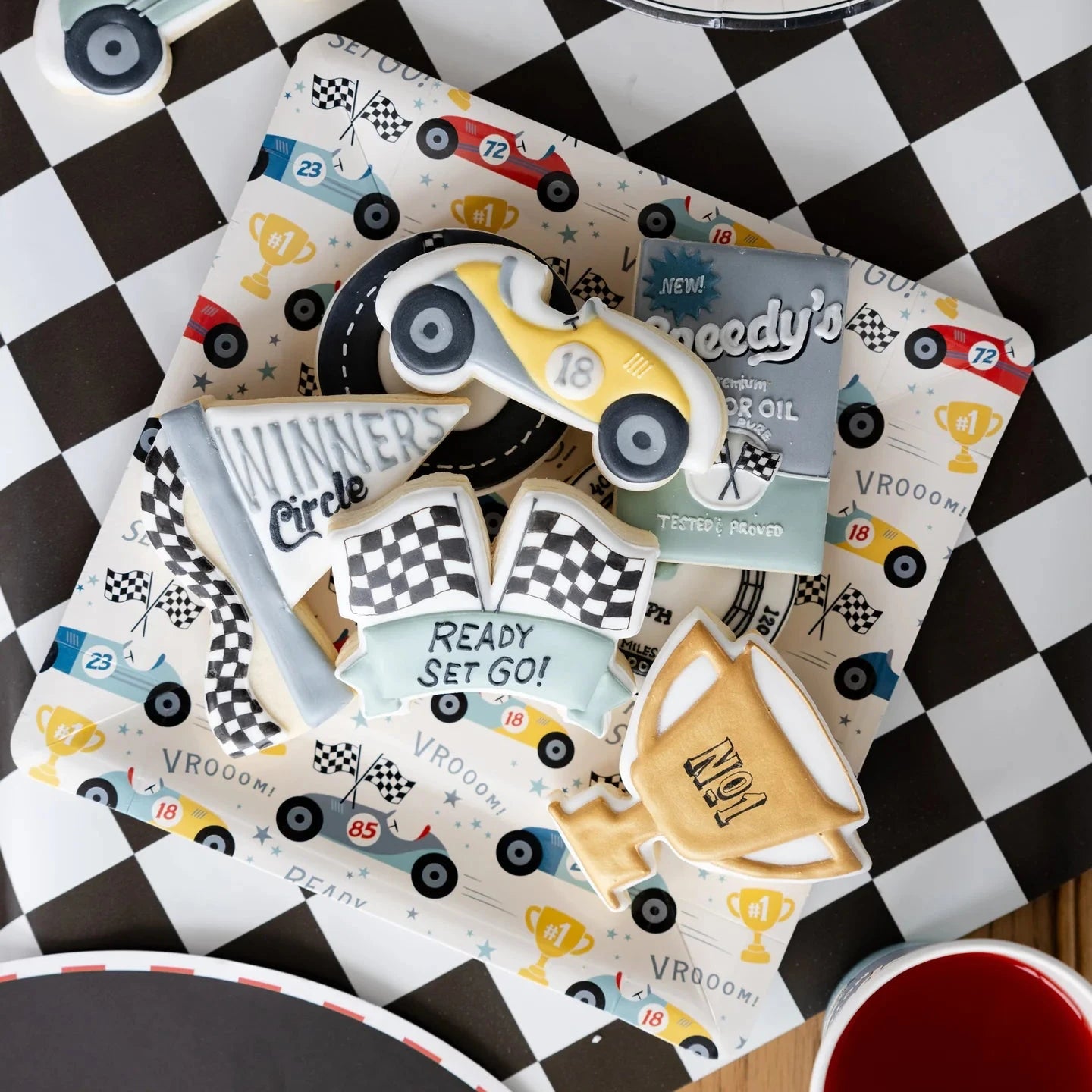 Themed Sugar Cookies on Vintage Race Car Plate