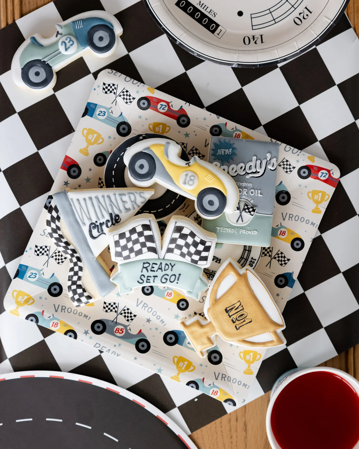 Themed Sugar Cookies on Vintage Race Car Plate