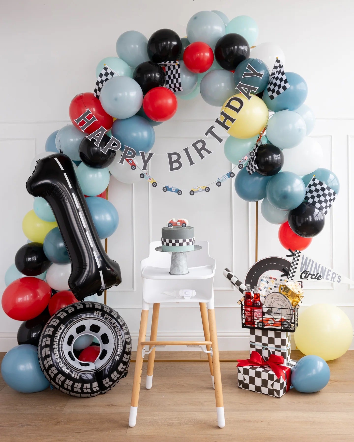 Vintage Race Car First Birthday Cake Smash Setup
