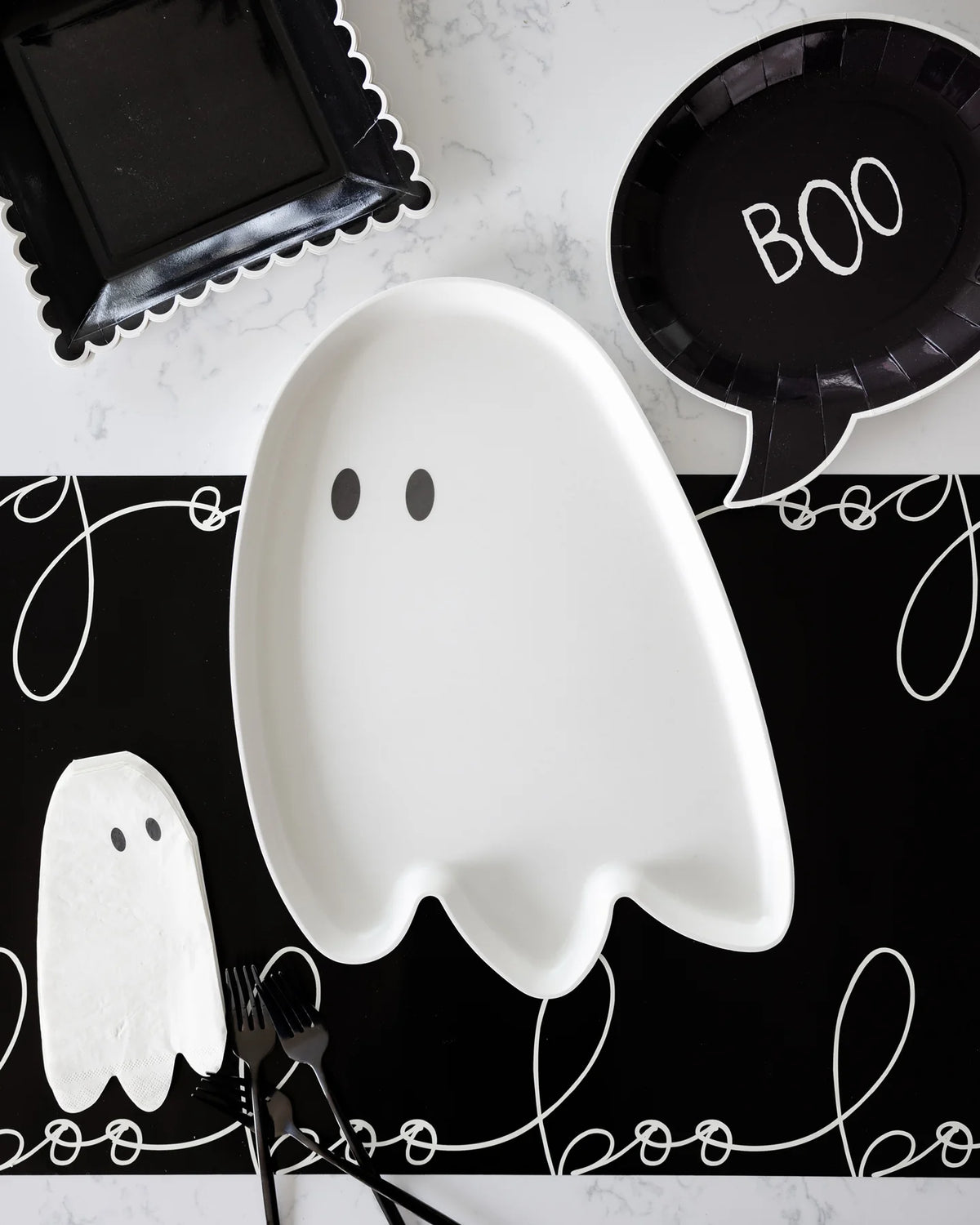 White Halloween Ghost Bamboo Platter