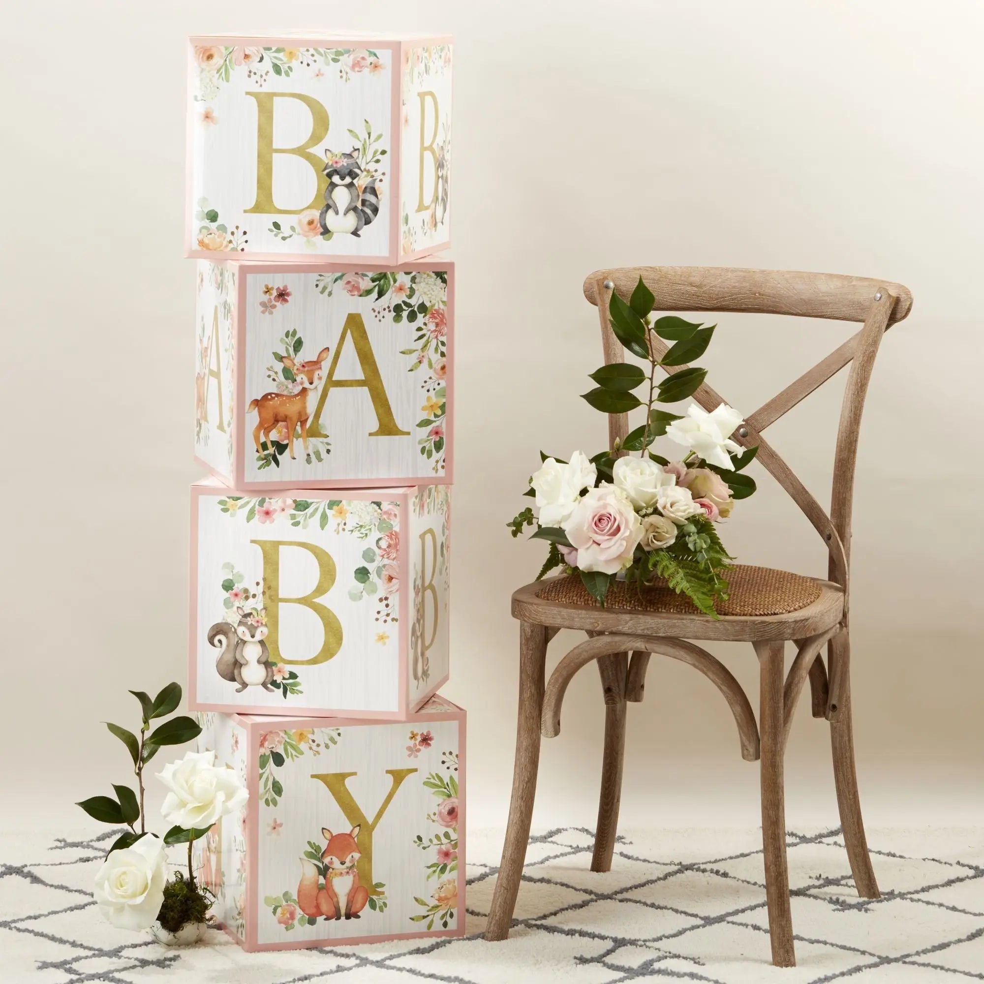 Pink Woodland Baby Shower Block Decorations 4ct | The Party Darling