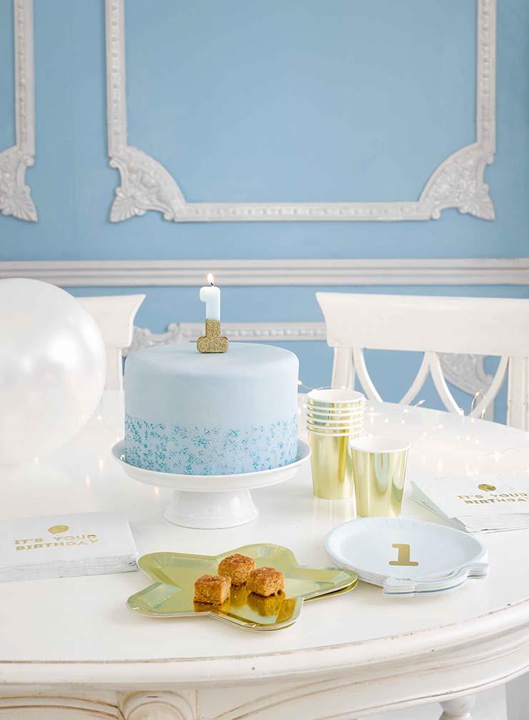 Gold Glitter Dipped Blue Number Birthday Candle | The Party Darling