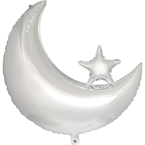 Silver Moon & Star Foil Balloon 28.5in | The Party Darling