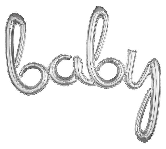 Air-Filled Silver Baby Script Letter Balloon 39" | The Party Darling