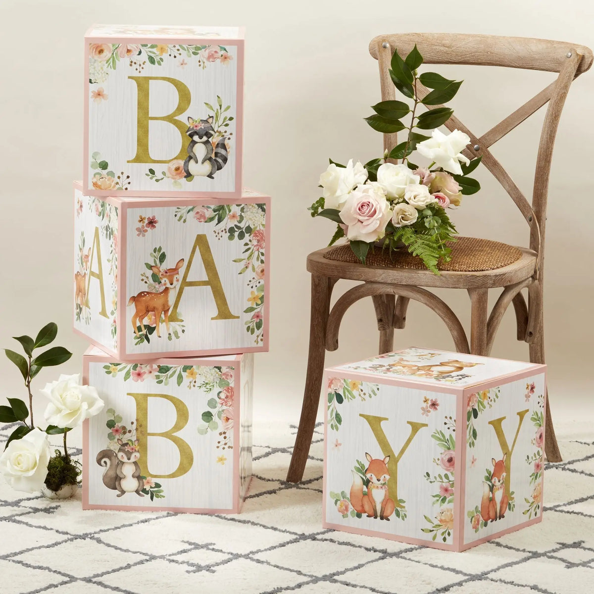 Pink Woodland Baby Block Decorations 4ct | The Party Darling