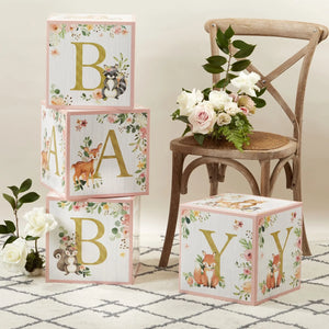 Pink Woodland Baby Block Decorations 4ct | The Party Darling