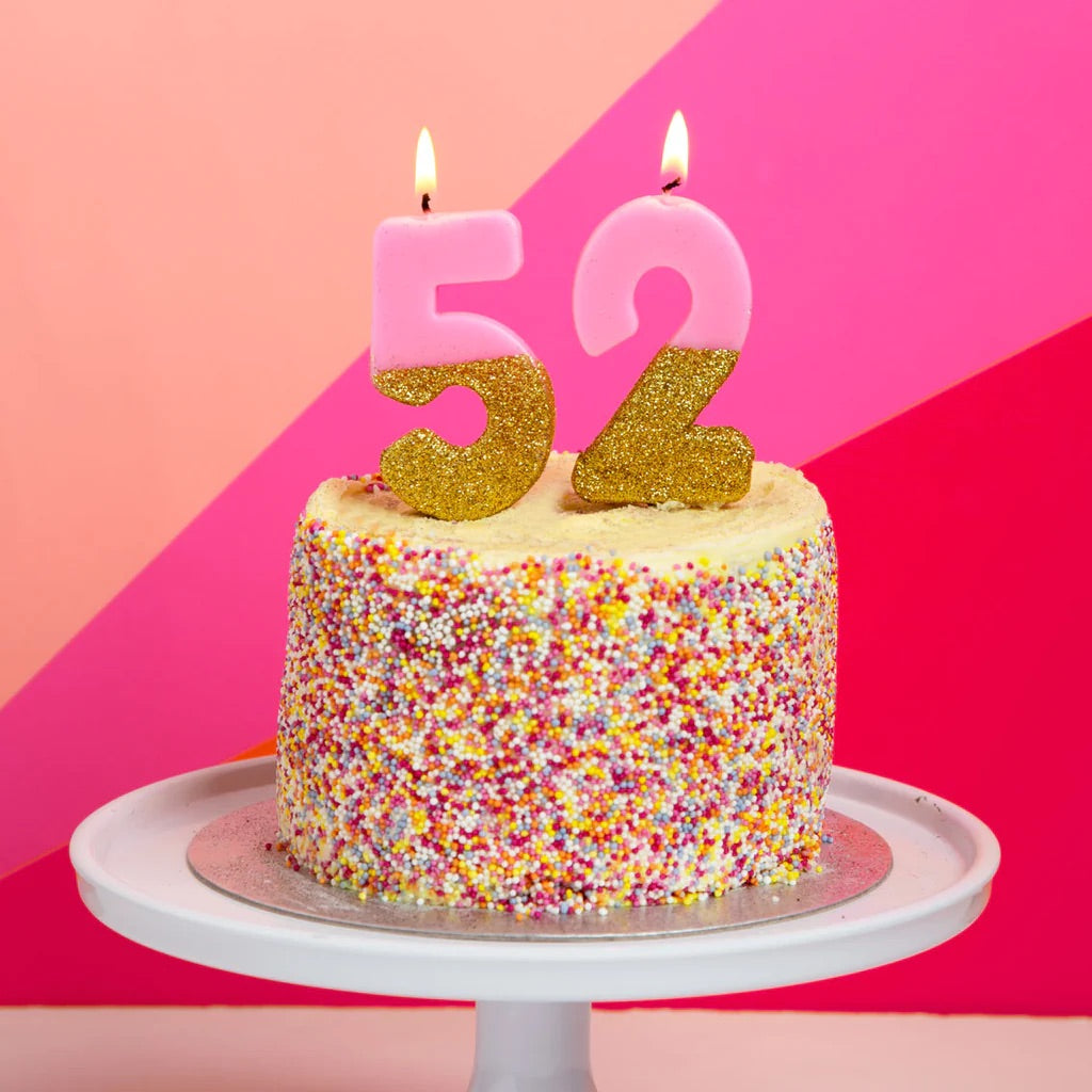 Pink & Gold Glitter Dipped Number Birthday Candle | The Party Darling