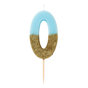 Gold Glitter Dipped Blue Number Birthday Candle - The Party Darling