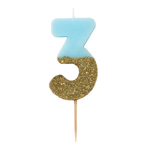 Gold Glitter Dipped Blue Number Birthday Candle - The Party Darling