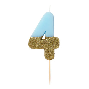 Gold Glitter Dipped Blue Number Birthday Candle - The Party Darling