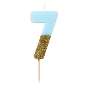 Gold Glitter Dipped Blue Number Birthday Candle - The Party Darling