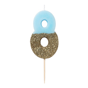 Gold Glitter Dipped Blue Number Birthday Candle - The Party Darling