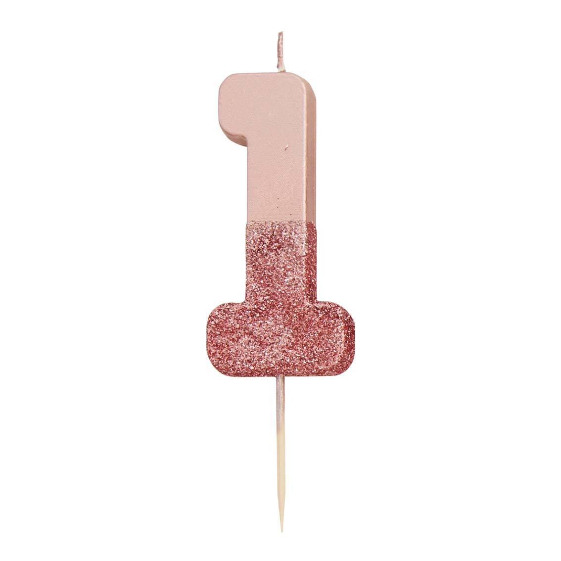 Rose Gold Glitter Dipped Number Birthday Candle - The Party Darling