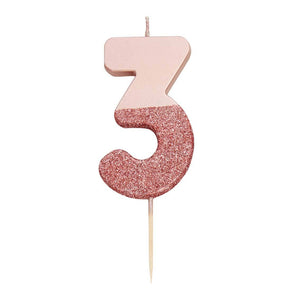 Rose Gold Glitter Dipped Number Birthday Candle - The Party Darling