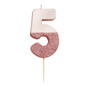 Rose Gold Glitter Dipped Number Birthday Candle - The Party Darling