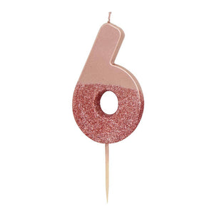 Rose Gold Glitter Dipped Number Birthday Candle - The Party Darling