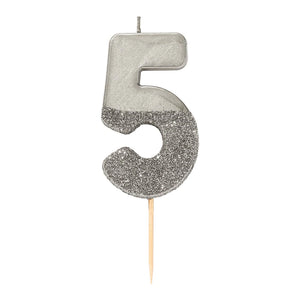 Silver Glitter Dipped Number Birthday Candle - The Party Darling