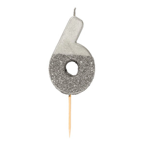 Silver Glitter Dipped Number Birthday Candle - The Party Darling