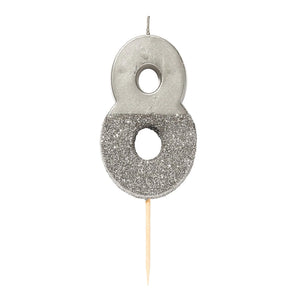 Silver Glitter Dipped Number Birthday Candle - The Party Darling