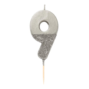 Silver Glitter Dipped Number Birthday Candle - The Party Darling