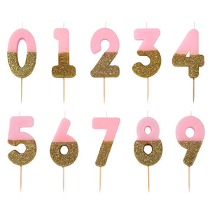 Pink & Gold Glitter Dipped Number Birthday Candle | The Party Darling