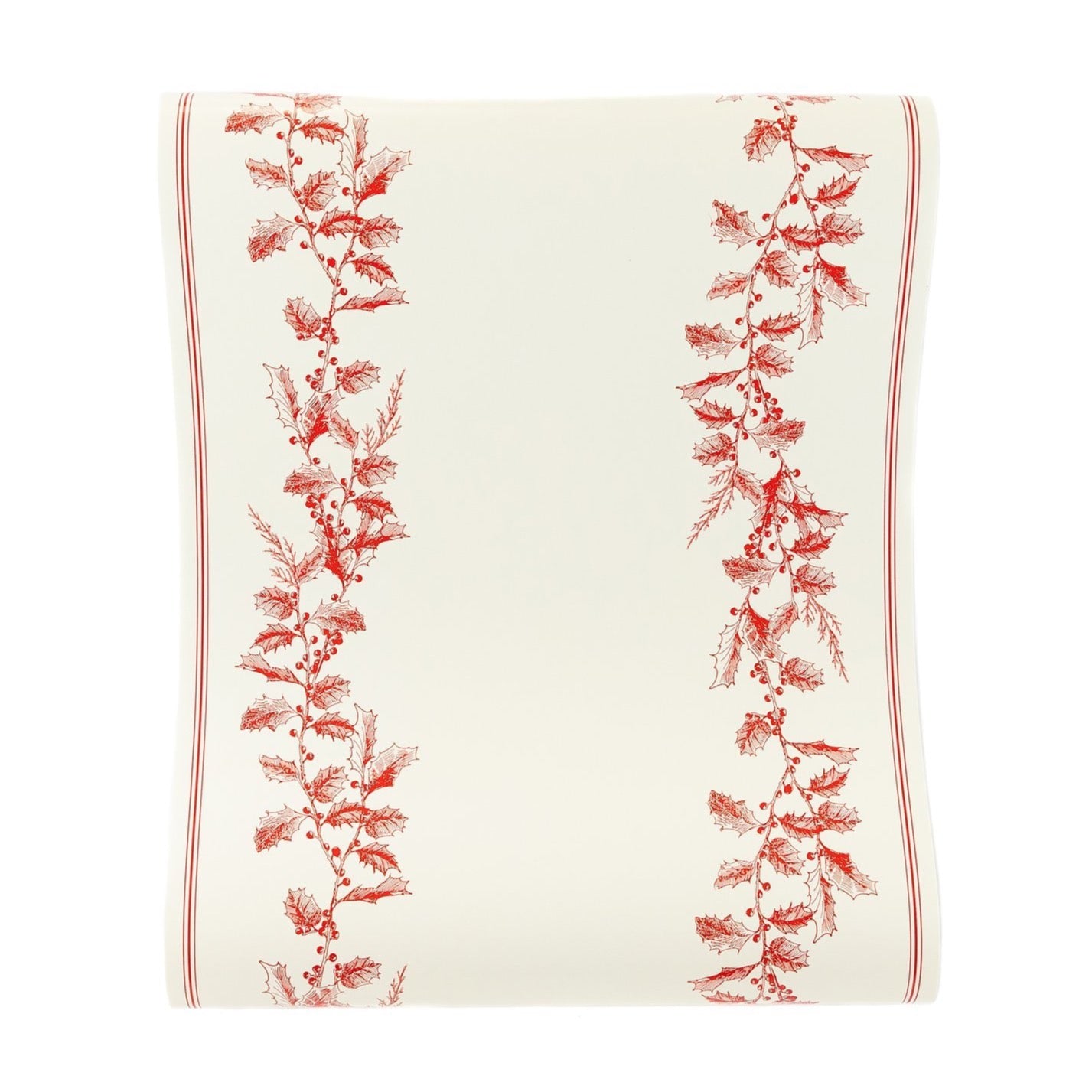 Cream & Red Holly Paper Table Runner | The Party Darling